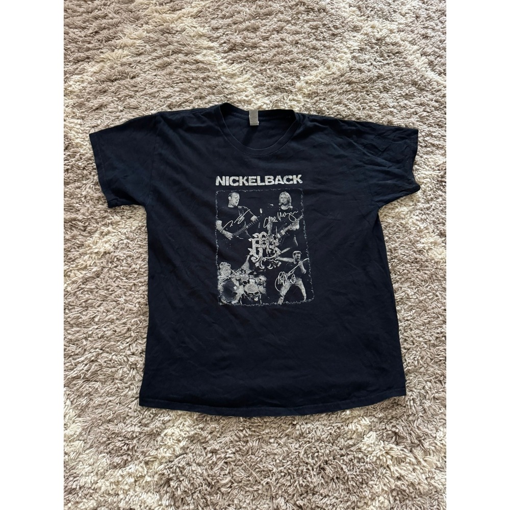 Nickelback Band Graphic T-Shirt Black Cotton Short Sleeve Mens Large Signature